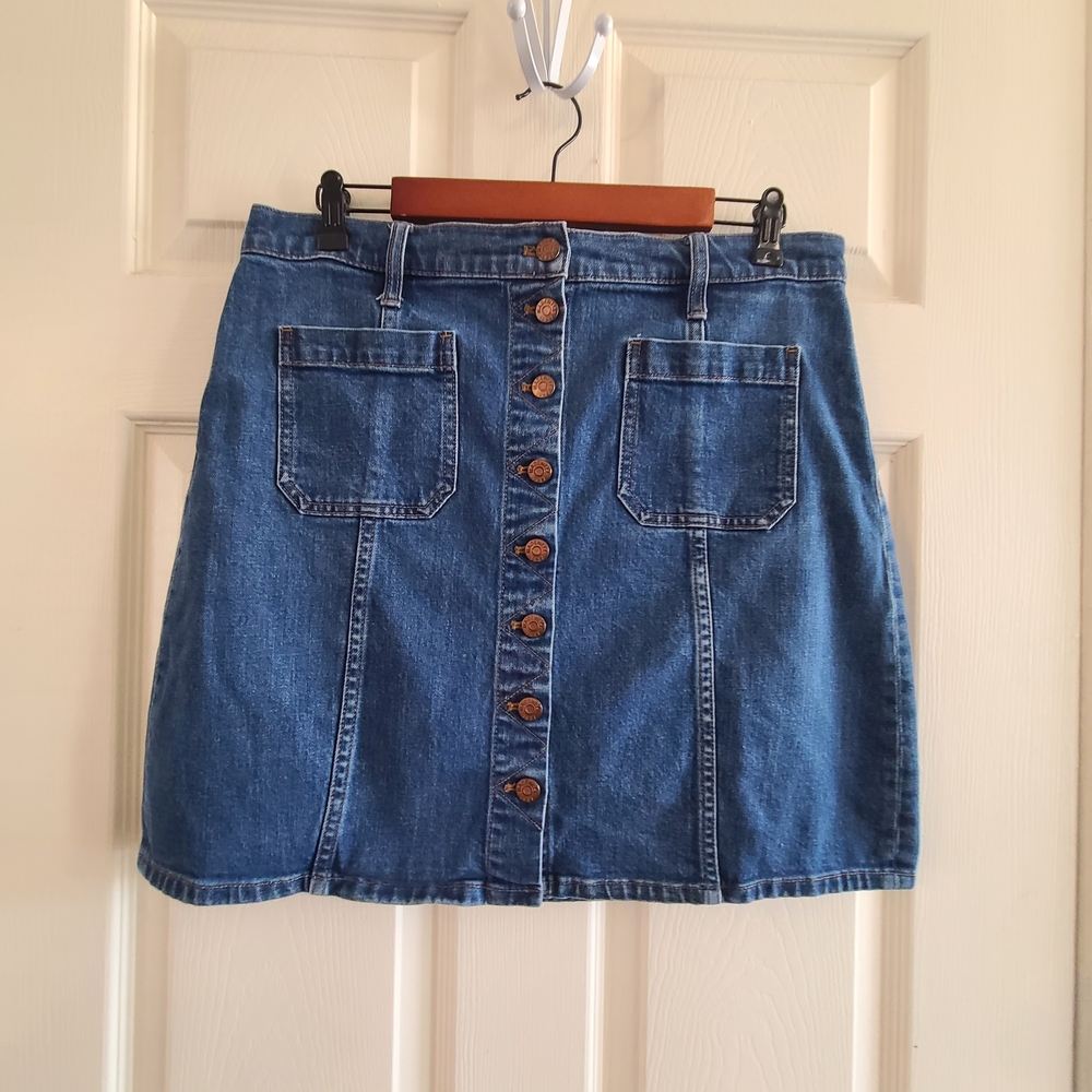 Madewell Button-Front Denim Mini Skirt - Blue